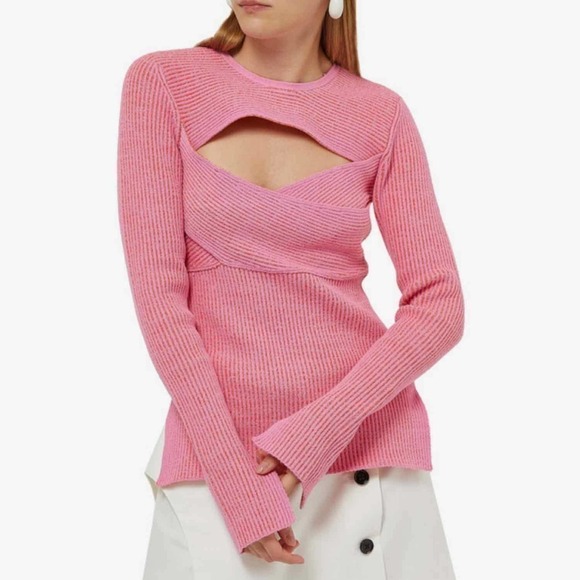 3.1 PHILLIP LIM Sweetheart Ribbed Knit Top Bubblegum Size Small - Picture 13 of 13